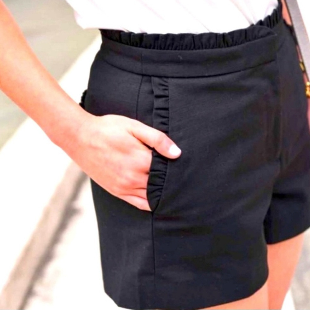 J. Crew Women’s G2044 Black Flat Front High Waist Stretch Ruffle Shorts Sz. 8